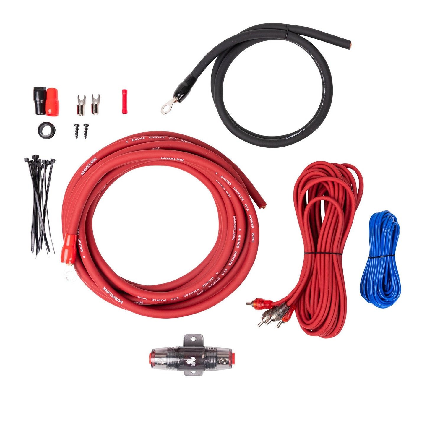 MAXXLINK VCAK-4V1 4 Gauge Amplifier Wiring Kit – Red – Copper Clad Aluminum